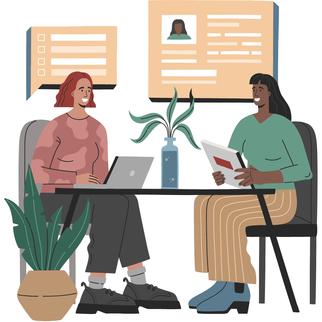 illustration of two women sitting